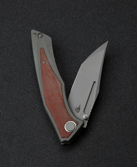 BESTECH TOGATTA BT2102A Titanium+Natural Canvas Micarta Inlay Handle: 3.74" M390 Blade