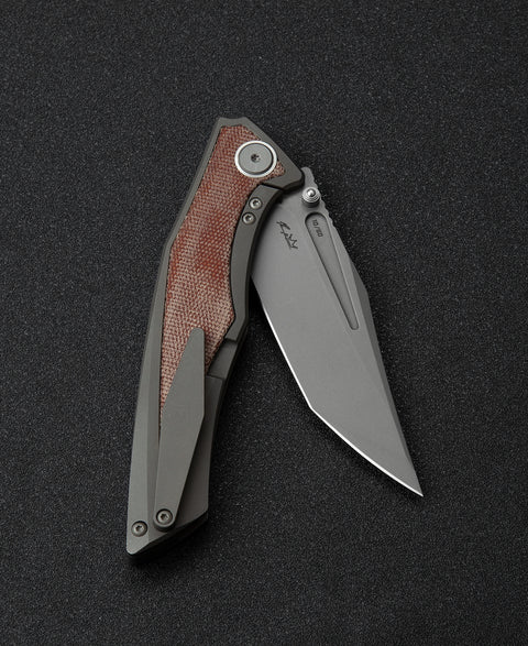 BESTECH TOGATTA BT2102A Titanium+Natural Canvas Micarta Inlay Handle: 3.74" M390 Blade