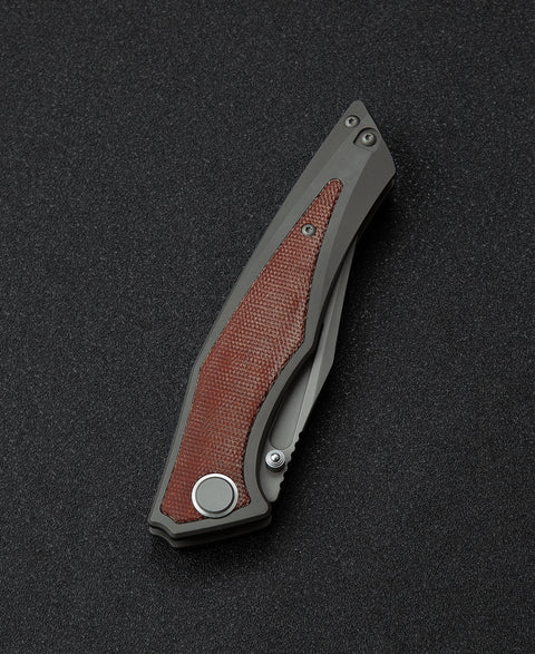 BESTECH TOGATTA BT2102A Titanium+Natural Canvas Micarta Inlay Handle: 3.74" M390 Blade