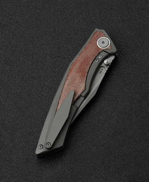 BESTECH TOGATTA BT2102A Titanium+Natural Canvas Micarta Inlay Handle: 3.74" M390 Blade