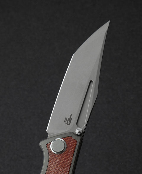 BESTECH TOGATTA BT2102A Titanium+Natural Canvas Micarta Inlay Handle: 3.74" M390 Blade