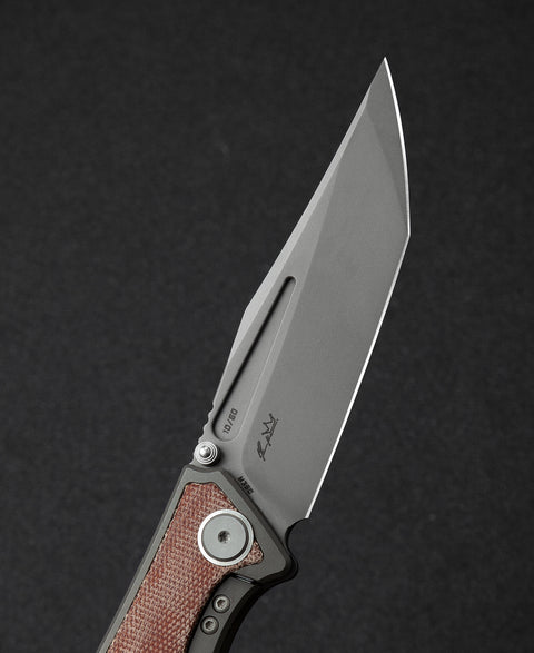 BESTECH TOGATTA BT2102A Titanium+Natural Canvas Micarta Inlay Handle: 3.74" M390 Blade