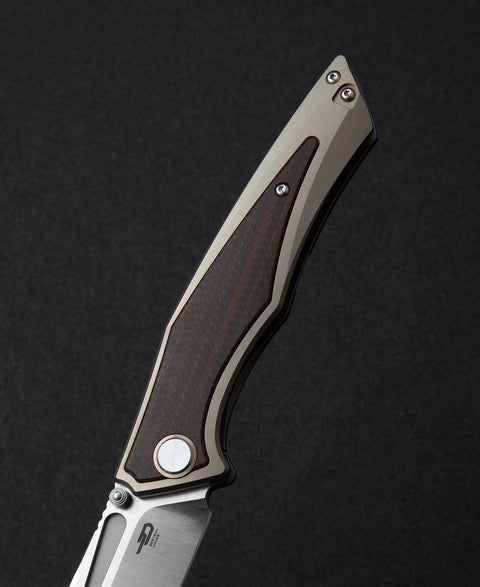 BESTECH TOGATTA BT2102C Titanium+Black Orange Carbon Fiber Inlay Handle: 3.74" M390 Blade
