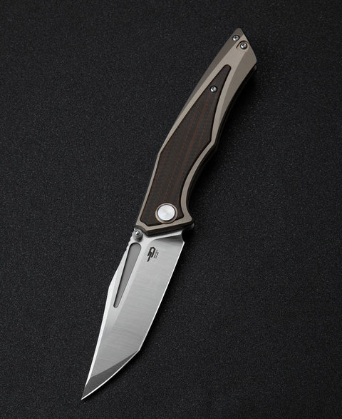 BESTECH TOGATTA BT2102C Titanium+Black Orange Carbon Fiber Inlay Handle: 3.74" M390 Blade