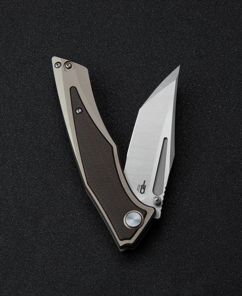 BESTECH TOGATTA BT2102C Titanium+Black Orange Carbon Fiber Inlay Handle: 3.74" M390 Blade