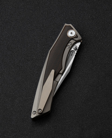 BESTECH TOGATTA BT2102C Titanium+Black Orange Carbon Fiber Inlay Handle: 3.74" M390 Blade