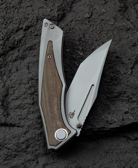 BESTECH TOGATTA BT2102D Titanium+Green Canvas Micarta Inlay Handle: 3.74" M390 Blade