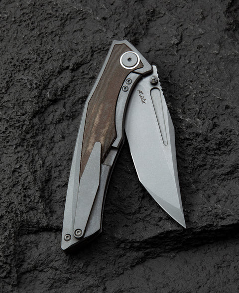 BESTECH TOGATTA BT2102D Titanium+Green Canvas Micarta Inlay Handle: 3.74" M390 Blade