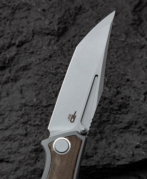 BESTECH TOGATTA BT2102D Titanium+Green Canvas Micarta Inlay Handle: 3.74" M390 Blade