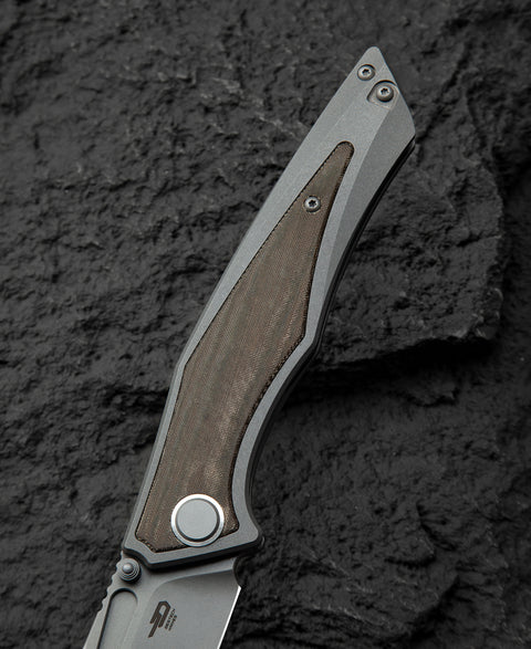 BESTECH TOGATTA BT2102D Titanium+Green Canvas Micarta Inlay Handle: 3.74" M390 Blade