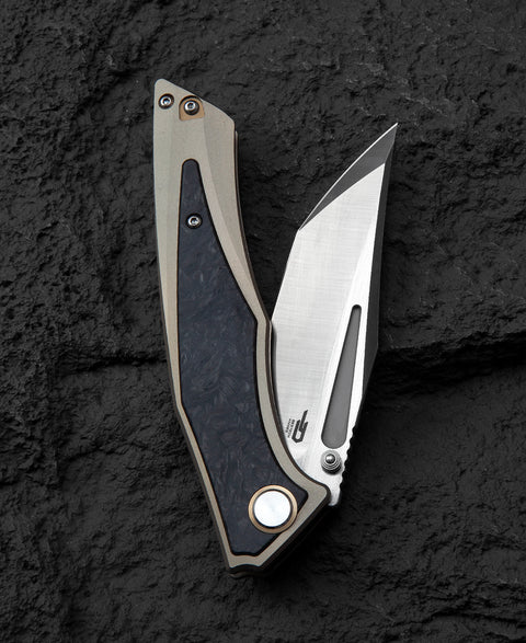 BESTECH TOGATTA BT2102F Titanium+Marble Carbon Fiber Inlay Handle: 3.74" M390 Blade