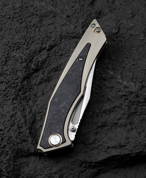 BESTECH TOGATTA BT2102F Titanium+Marble Carbon Fiber Inlay Handle: 3.74" M390 Blade