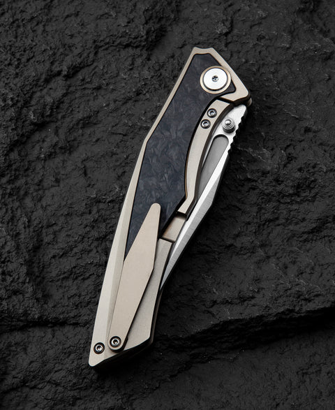 BESTECH TOGATTA BT2102F Titanium+Marble Carbon Fiber Inlay Handle: 3.74" M390 Blade