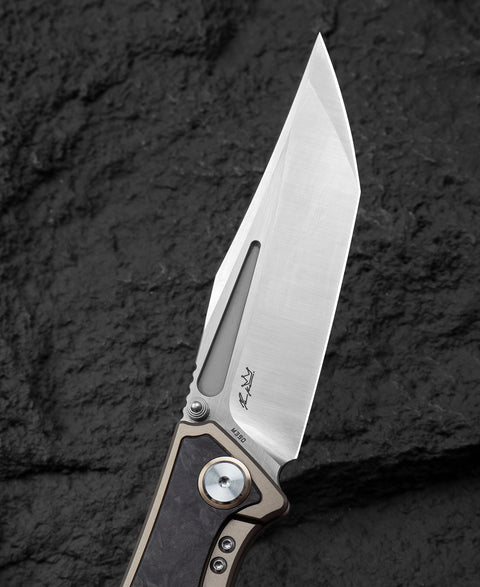 BESTECH TOGATTA BT2102F Titanium+Marble Carbon Fiber Inlay Handle: 3.74" M390 Blade