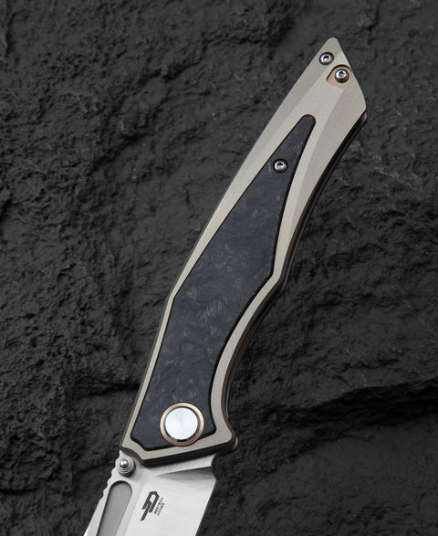BESTECH TOGATTA BT2102F Titanium+Marble Carbon Fiber Inlay Handle: 3.74" M390 Blade