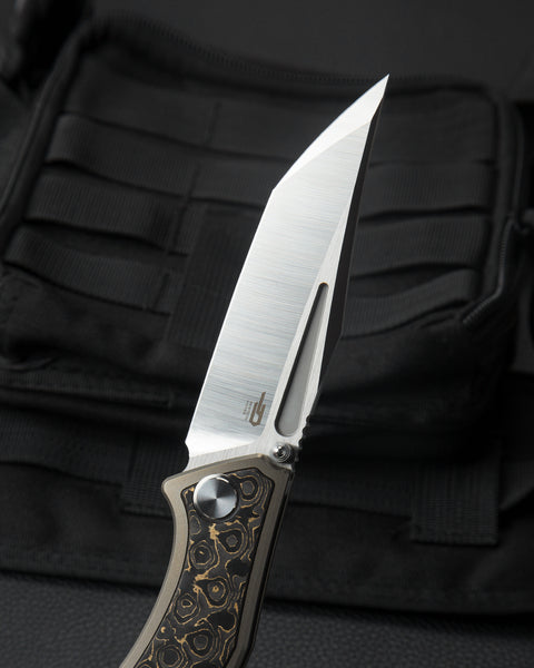 BESTECH TOGATTA BT2102G Titanium +Damascus Copper Carbon Fiber Inlay  Handle: 3.74" M390 Blade