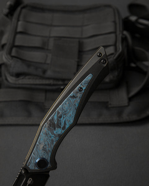 BESTECH TOGATTA BT2102H Titanium +Black & Blue Carbon Fiber Inlay Handle: 3.74" M390 Blade