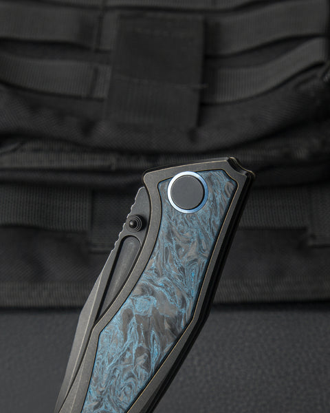 BESTECH TOGATTA BT2102H Titanium +Black & Blue Carbon Fiber Inlay Handle: 3.74" M390 Blade