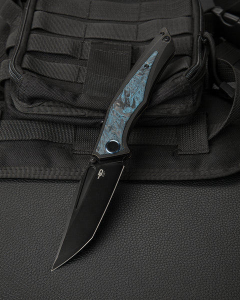 BESTECH TOGATTA BT2102H Titanium +Black & Blue Carbon Fiber Inlay Handle: 3.74" M390 Blade