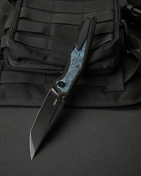 BESTECH TOGATTA BT2102H Titanium +Black & Blue Carbon Fiber Inlay Handle: 3.74" M390 Blade