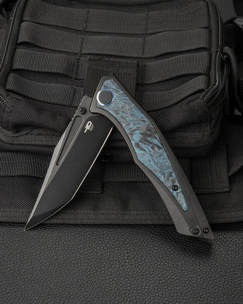 BESTECH TOGATTA BT2102H Titanium +Black & Blue Carbon Fiber Inlay Handle: 3.74" M390 Blade