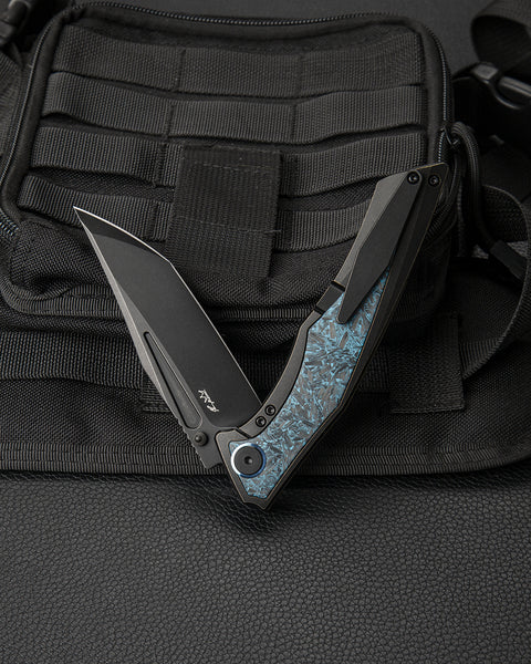 BESTECH TOGATTA BT2102H Titanium +Black & Blue Carbon Fiber Inlay Handle: 3.74" M390 Blade