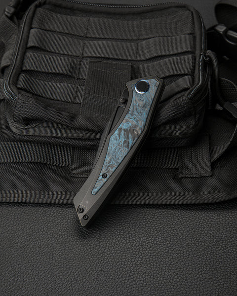 BESTECH TOGATTA BT2102H Titanium +Black & Blue Carbon Fiber Inlay Handle: 3.74" M390 Blade