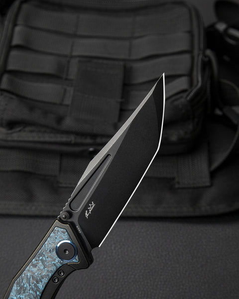 BESTECH TOGATTA BT2102H Titanium +Black & Blue Carbon Fiber Inlay Handle: 3.74" M390 Blade