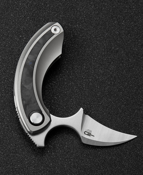 BESTECH STRELIT BT2103D Titanium+Black Blue Marble Carbon Fiber Inlay Handle: 2.19" M390 Blade