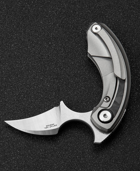 BESTECH STRELIT BT2103D Titanium+Black Blue Marble Carbon Fiber Inlay Handle: 2.19" M390 Blade