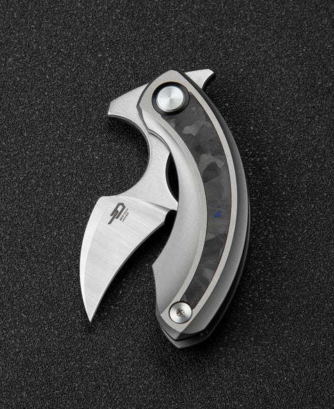 BESTECH STRELIT BT2103D Titanium+Black Blue Marble Carbon Fiber Inlay Handle: 2.19" M390 Blade