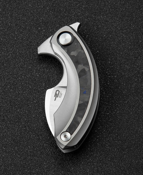 BESTECH STRELIT BT2103D Titanium+Black Blue Marble Carbon Fiber Inlay Handle: 2.19" M390 Blade