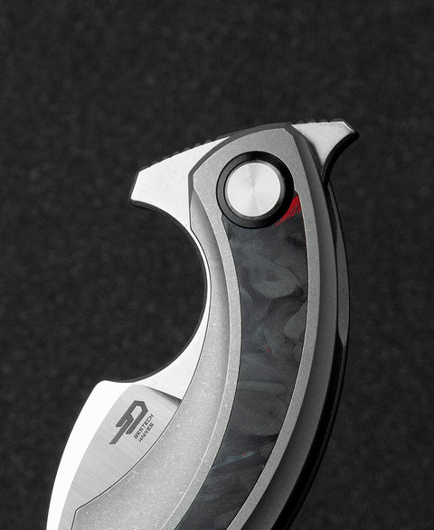 BESTECH STRELIT BT2103E Titanium+Black Red Marble Carbon Fiber Inlay Handle: 2.19" M390 Blade