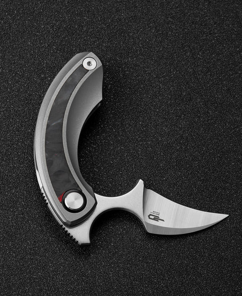 BESTECH STRELIT BT2103E Titanium+Black Red Marble Carbon Fiber Inlay Handle: 2.19" M390 Blade