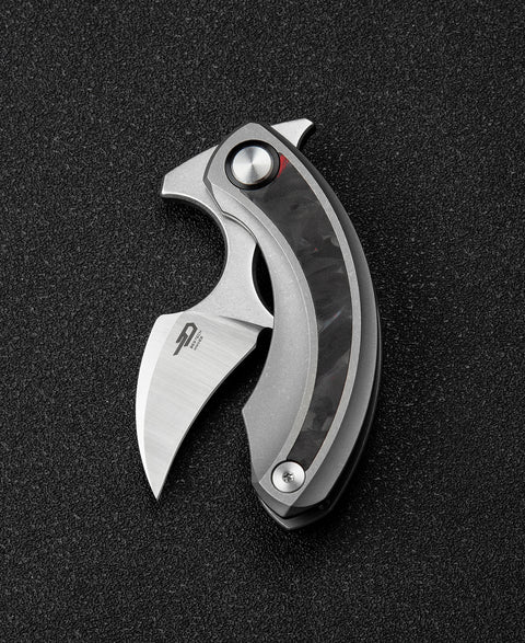 BESTECH STRELIT BT2103E Titanium+Black Red Marble Carbon Fiber Inlay Handle: 2.19" M390 Blade
