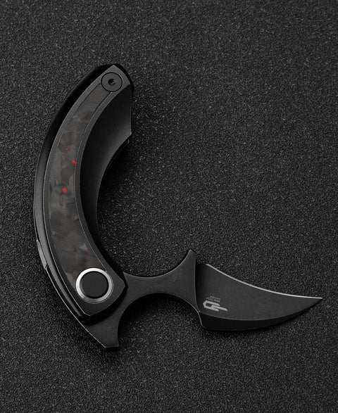 BESTECH STRELIT BT2103F Titanium+Black Red Marble Carbon Fiber Inlay Handle: 2.19" M390 Blade