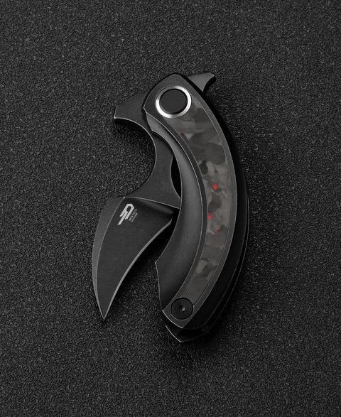 BESTECH STRELIT BT2103F Titanium+Black Red Marble Carbon Fiber Inlay Handle: 2.19" M390 Blade