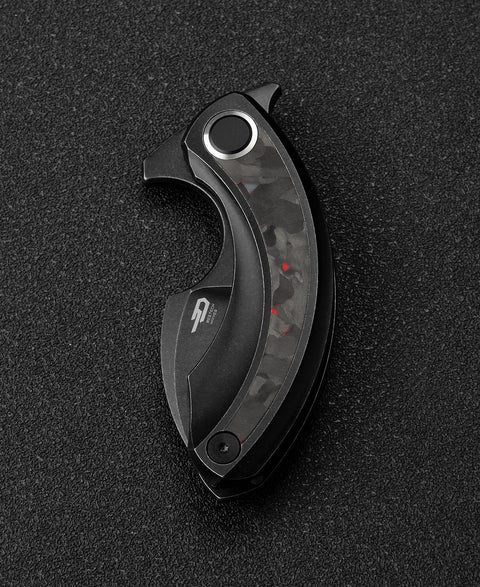 BESTECH STRELIT BT2103F Titanium+Black Red Marble Carbon Fiber Inlay Handle: 2.19" M390 Blade