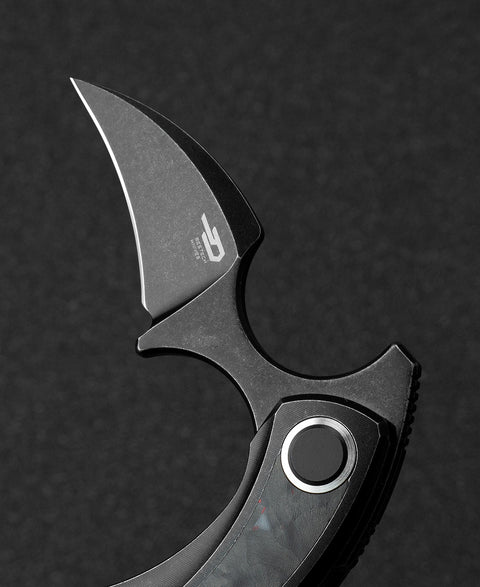 BESTECH STRELIT BT2103F Titanium+Black Red Marble Carbon Fiber Inlay Handle: 2.19" M390 Blade
