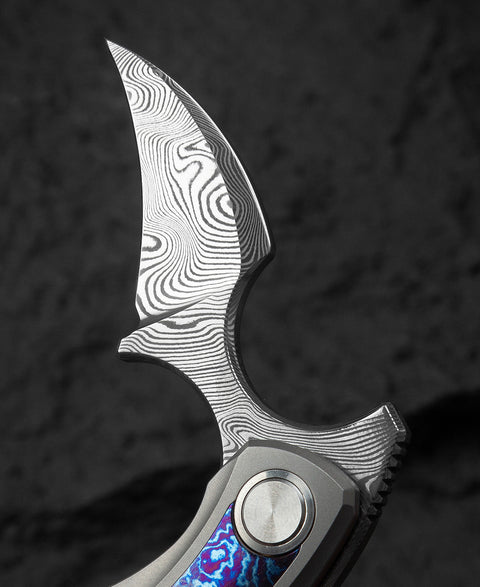 BESTECH STRELIT BT2103K Titanium+Timascus Handle: 2.19" Damasteel Blade