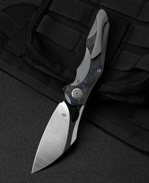 BESTECH NOGARD BT2105A Titanium+Black Blue Marble Carbon Fiber Inlay Handle: 3.35" M390 Blade