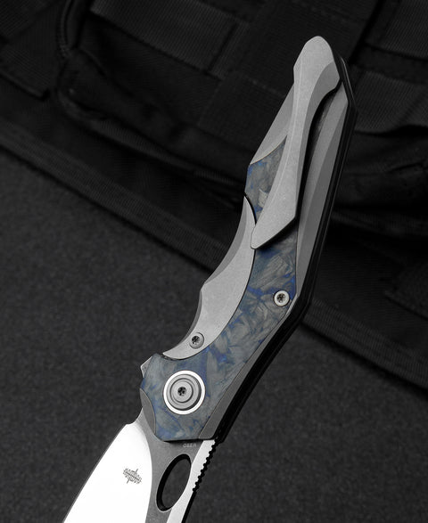 BESTECH NOGARD BT2105A Titanium+Black Blue Marble Carbon Fiber Inlay Handle: 3.35" M390 Blade