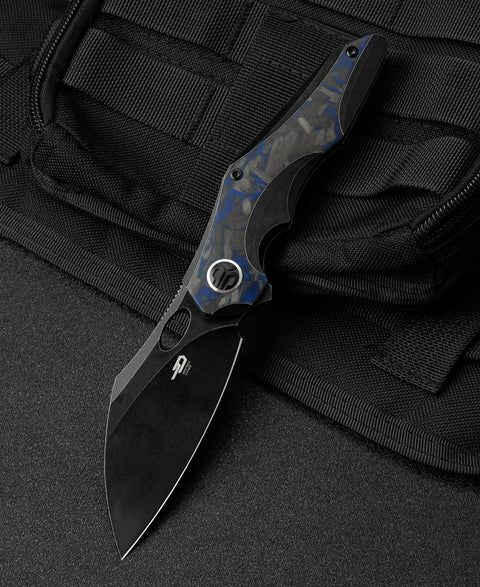 BESTECH NOGARD BT2105B Titanium+Black Blue Marble Carbon Fiber Inlay Handle: 3.35" M390 Blade
