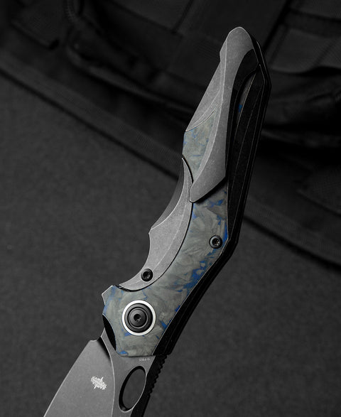 BESTECH NOGARD BT2105B Titanium+Black Blue Marble Carbon Fiber Inlay Handle: 3.35" M390 Blade