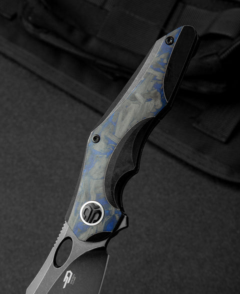 BESTECH NOGARD BT2105B Titanium+Black Blue Marble Carbon Fiber Inlay Handle: 3.35" M390 Blade