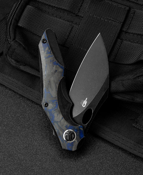 BESTECH NOGARD BT2105B Titanium+Black Blue Marble Carbon Fiber Inlay Handle: 3.35" M390 Blade