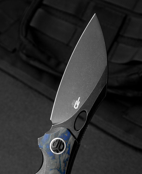 BESTECH NOGARD BT2105B Titanium+Black Blue Marble Carbon Fiber Inlay Handle: 3.35" M390 Blade