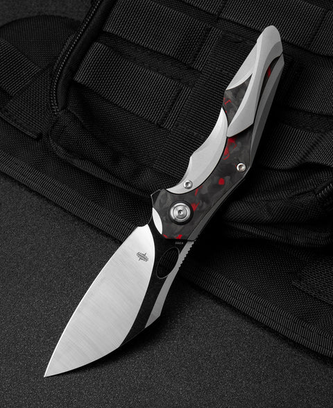 BESTECH NOGARD BT2105C Titanium+Black Red Marble Carbon Fiber Inlay Handle: 3.35" M390 Blade