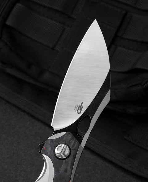 BESTECH NOGARD BT2105C Titanium+Black Red Marble Carbon Fiber Inlay Handle: 3.35" M390 Blade