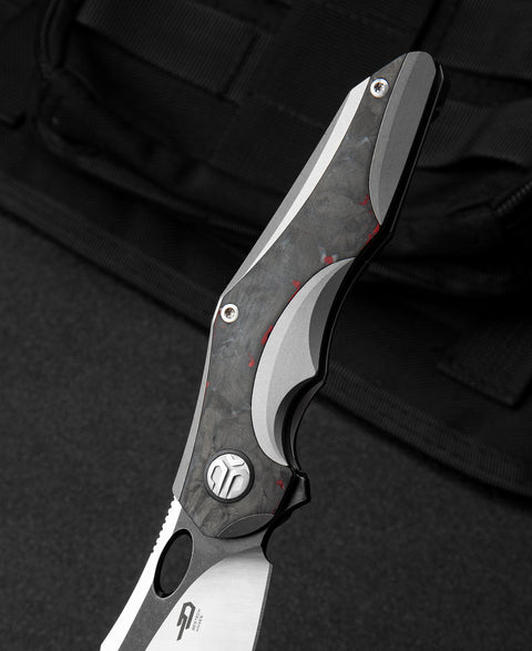BESTECH NOGARD BT2105C Titanium+Black Red Marble Carbon Fiber Inlay Handle: 3.35" M390 Blade